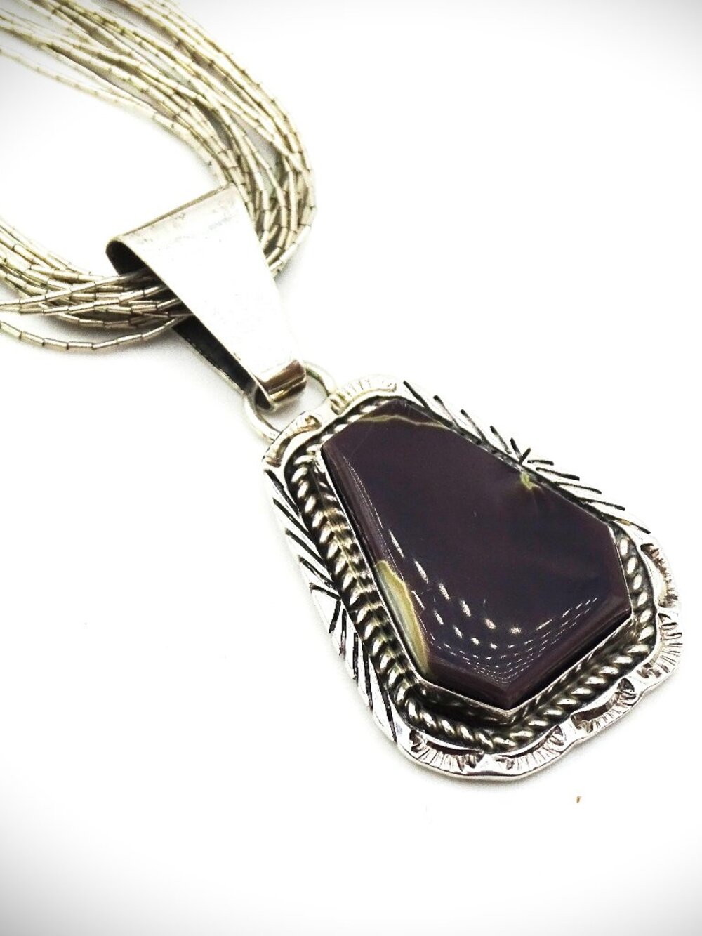 RAY BEGAY Navajo Liquid Sterling Silver Chain & Lepidolite Pendant Necklace